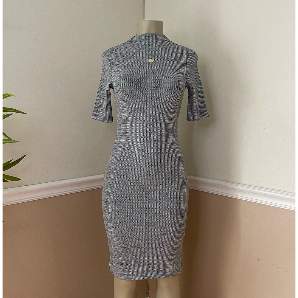 H&M Women’s Grey Marl Ribbed Turtleneck Dress